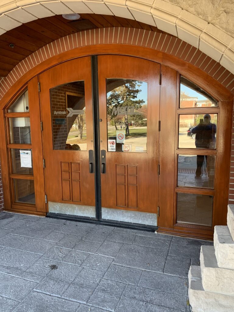 Refinished entry doors, side angle