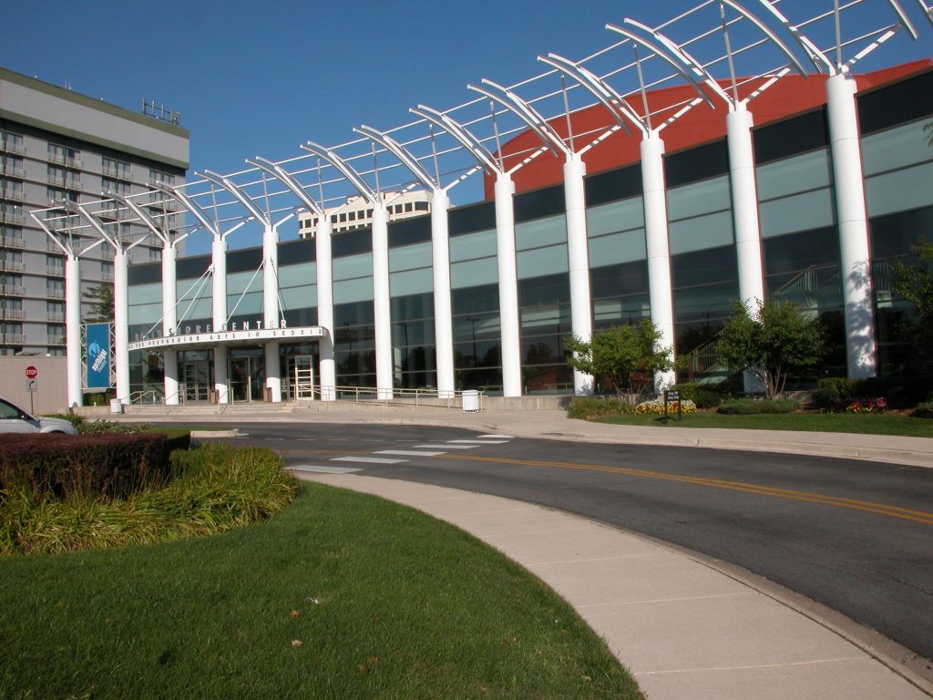 Curved facade of the North Shore Center for the Performing Arts, Skokie