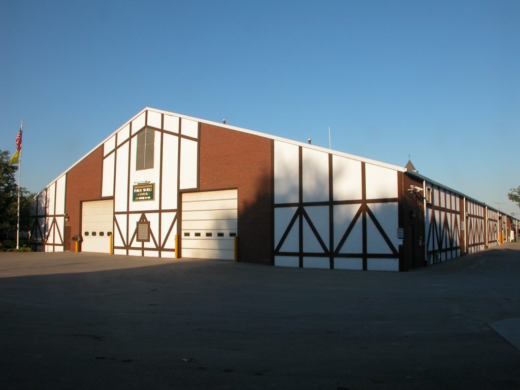 Northbrook Public Works building after exterior painting, angled view