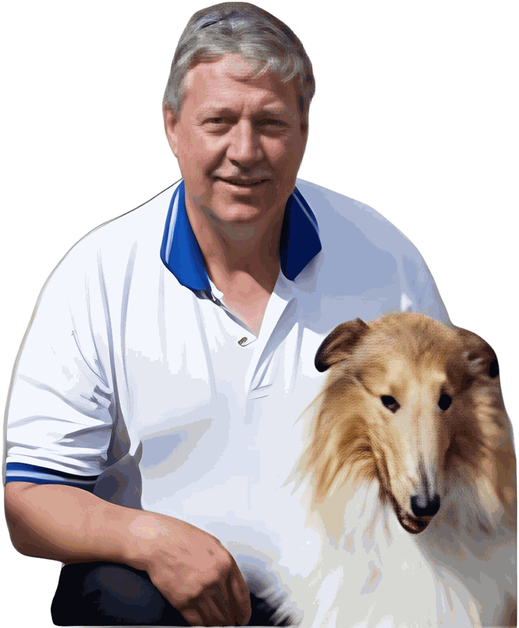Pete Wirtz of Pete the Painter with his collie Lucky