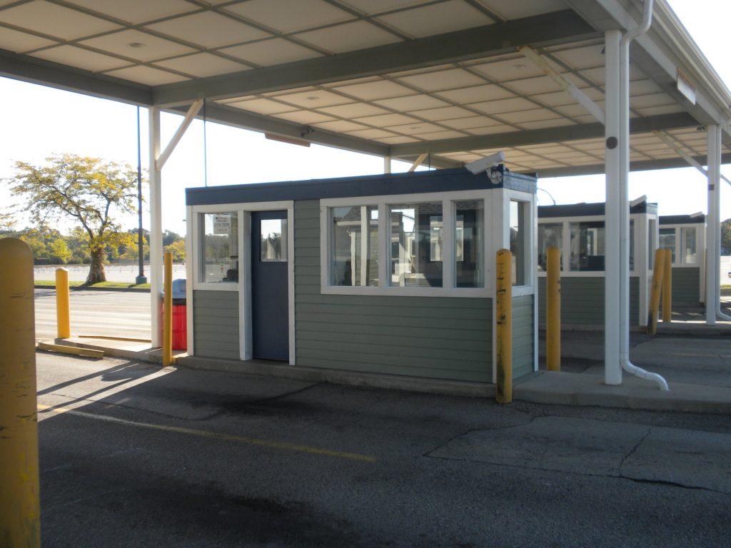 Entrance booths and canopy at Six Flags Hurricane Harbor after painting