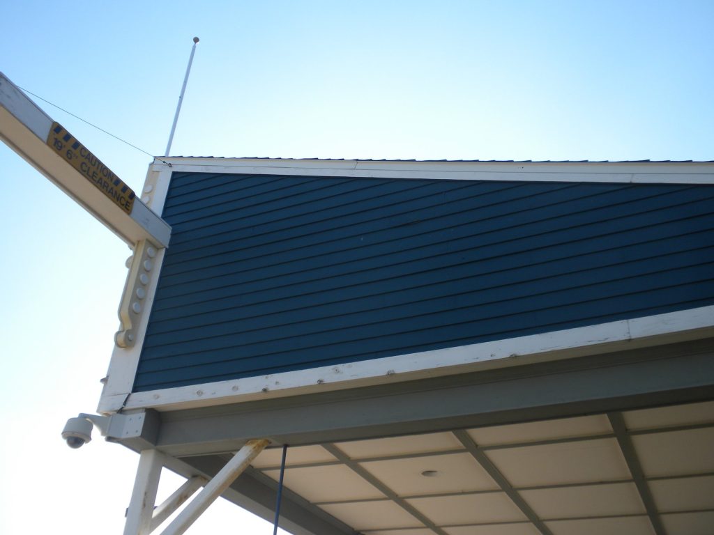 Underside of the painted entrance canopy at Six Flags Hurricane Harbor