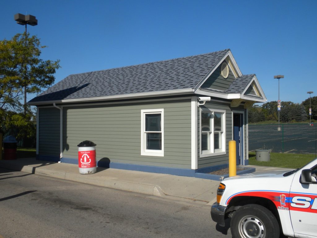 Painted parking ticket booth at the Six Flags Hurricane Harbor entrance